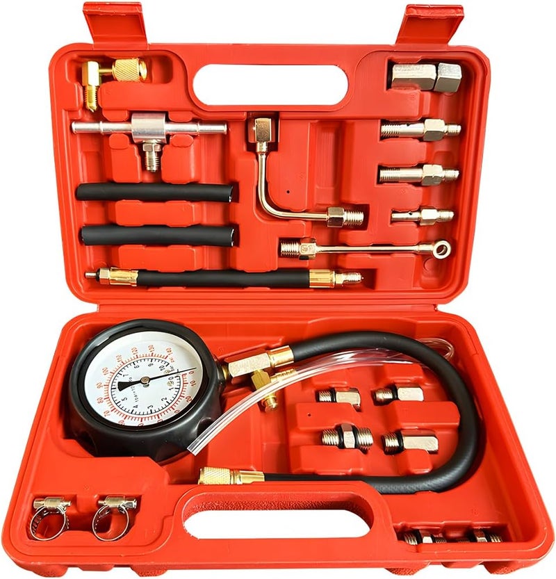 FALVFUN 0-140PSI Car Fuel Pressure Tester Kit, TU-114 Vehicle Gas Gasoline Injection Pump Pressure Tester Gauge Kit, Automobile Oil Injection Pump Diagnostic Tool Set, Universal Fit - Image 1